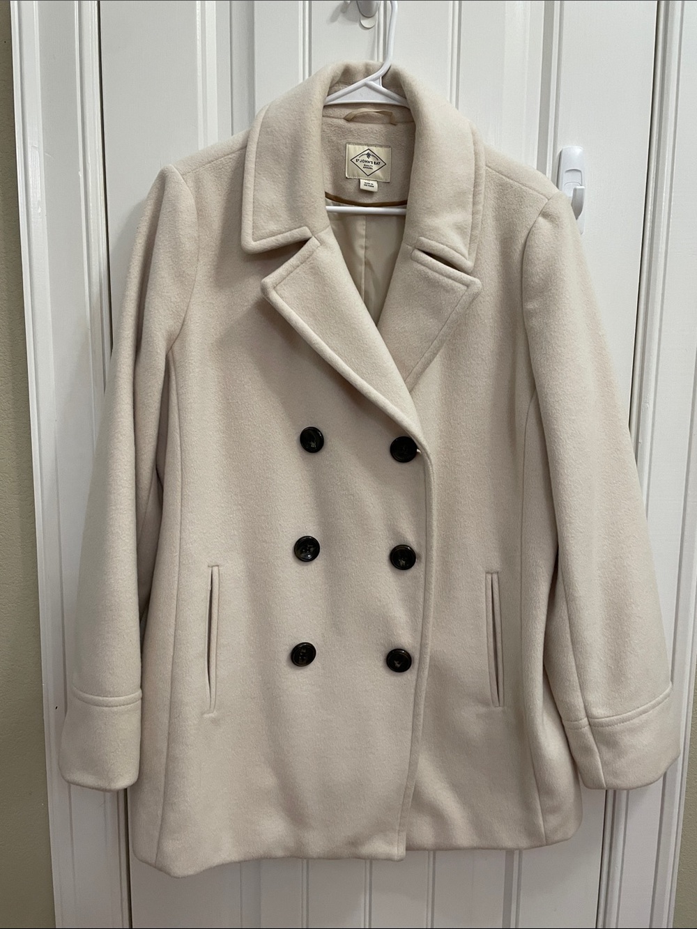 St. John's Bay Cream Double-Breasted Wool Pea Coat